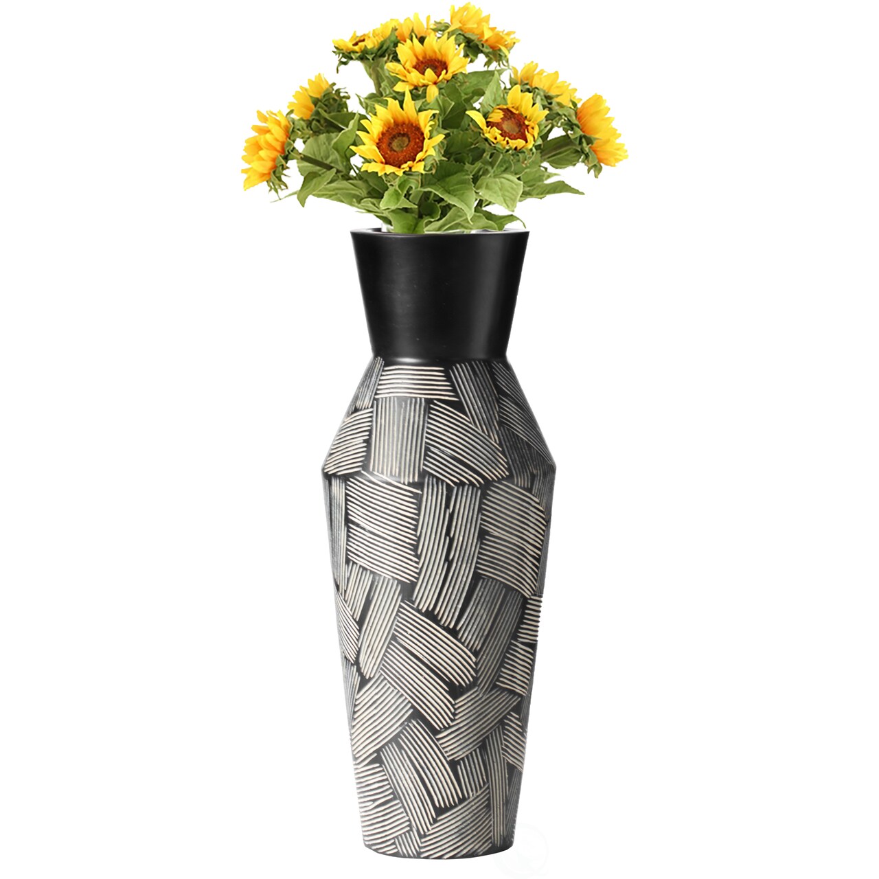 Trumpet Classic Style Straight Designed Table Vase for Entryway Dining or Living Room, Ceramic Black
